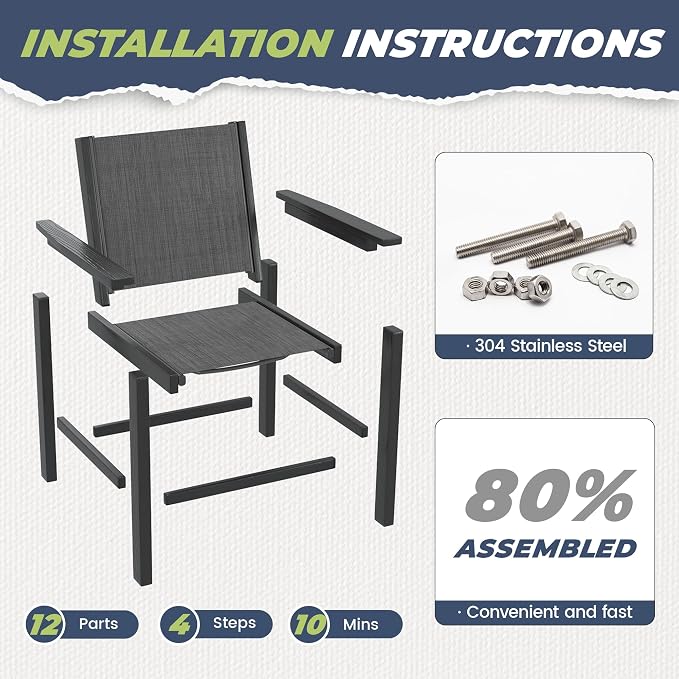 Amopatio HDPE Outdoor Dining Chairs Set of 4 All-Weather Patio Chairs with Textilene Backrest