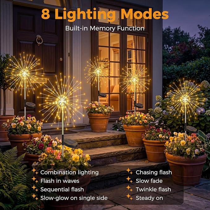 btfarm 10 Pack Solar Garden Lights Outdoor, 8 Modes Firework Lights Outside | 120LED, Waterproof Fairy Twinkle Light Solar Powered for Yard Christmas Pathway Lawn Pool Patio Decorative, Warm White