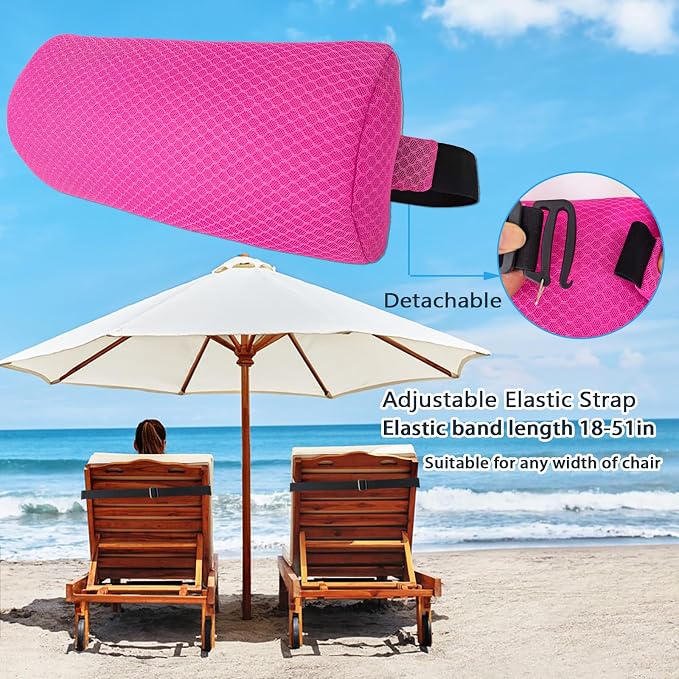 1 Pack Headrest Pillow for Patio Chaise Lounge,Recliner,Beach Chair,Pink | Resilient 3D mesh pillow with removable washable cover, adjustable elastic strap, ergonomic support, lightweight portable