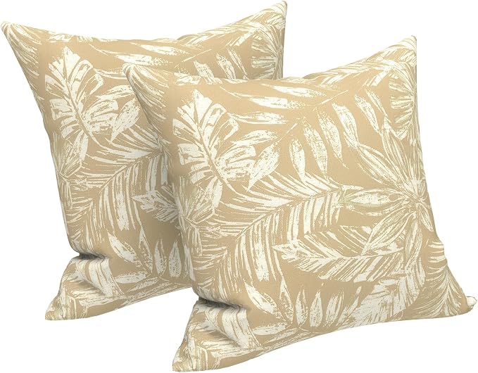 LVTXIII Outdoor Throw Pillows 16x16 Inch, Set of 2 Square Decorative Pillows with Inserts for Patio Furniture, Porch Chair, Garden Sofa, Tropical Leaf Oat