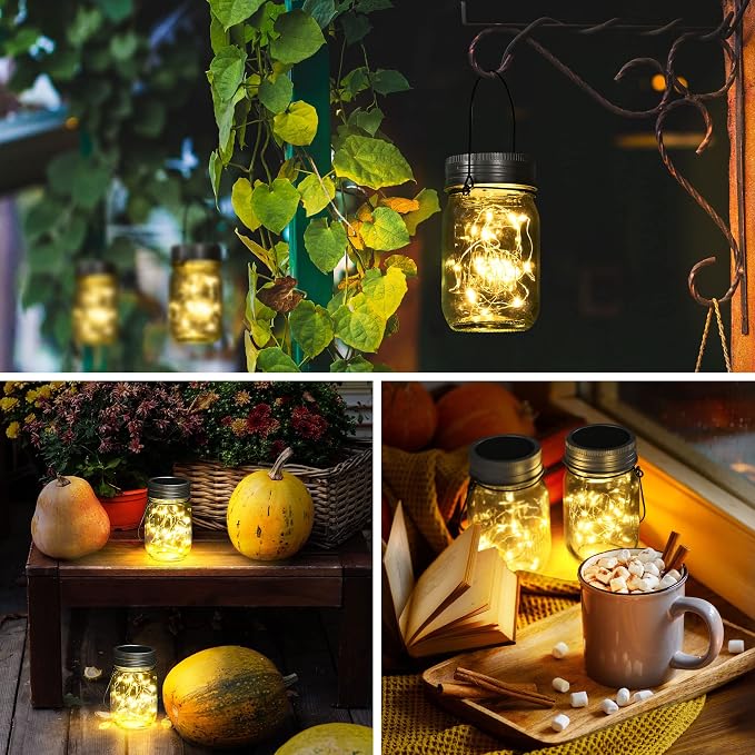 GIGALUMI Solar Mason Jar Lights, 12 Pack 30 Led String Fairy Lights | Garden Lights Outdoor Waterproof Hanging Solar Lanterns for Outdoor, Garden, Patio, Lawn, Balcony Decoration