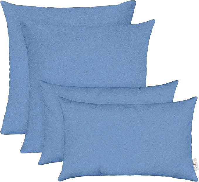 RSH DECOR Sunbrella Lumbar & Square Pillows Set of 4 | 20" x 12" & 17" x 17" | Water & Fade-Resistant Performance Fabric | Outdoor Throw Pillows | Made in USA (Cast Ocean Blue)