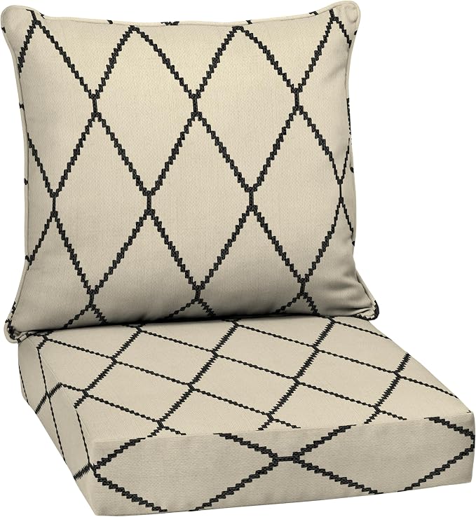 Arden Deep Seat Outdoor Chair Cushion Set, 24 in x 24 in, Weather-Proof, Rain-Proof, Fade Resistant Patio Cushion Set for Chair, Sofa, and Couch Tan Diamond Trellis | Outdoor Sofa, Couch, Conversation Set, Weather-Proof, Rain-Proof, Fade Resistant for ...