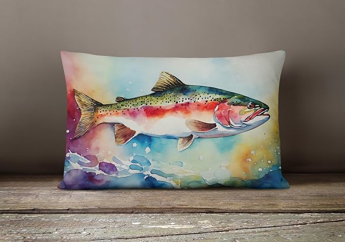 Caroline's Treasures DAC2815PW1216 Rainbow Trout Throw Pillow Machine Washable, Indoor Outdoor Decorative Pillow for Couch, Bed or Patio, 12HX16W