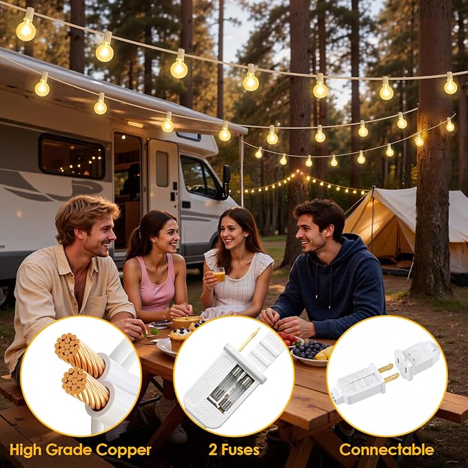 2 Pack 25FT G40 LED Outdoor String Lights with 10+1 Bulbs, White | Waterproof, Shatterproof, Dimmable, Connectable, Energy-saving, Patio Lights Porch Balcony Backyard Party Classroom Decor