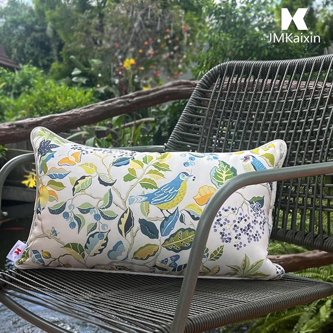 Outdoor Patio Lumbar Pillows Pack of 2, 12"x20" | Fade Resistant Outdoor Waterproof Lumbar Pillow with Inners Decorative Garden Lumbar Cushions for Home Patio Terrace Sofa