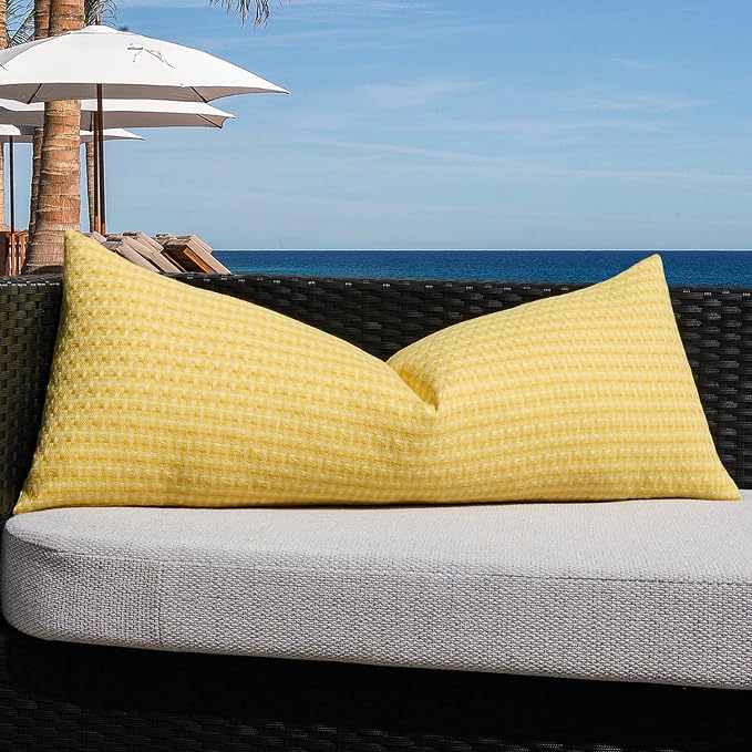 Kevin Textile Outdoor Waterproof 14"x36" Pillow Cover 1 Pack, Yellow | Water Resistant Weaving Faux Linen Texture Throw Pillow Covers, Outside Decorative Pillowcases for Garden Patio Balcony Couch