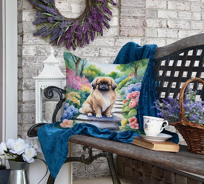 Caroline's Treasures Pekingese Spring Path Throw Pillow Machine Washable, Indoor Outdoor Decorative Pillow for Couch, Bed or Patio, 18Hx18W