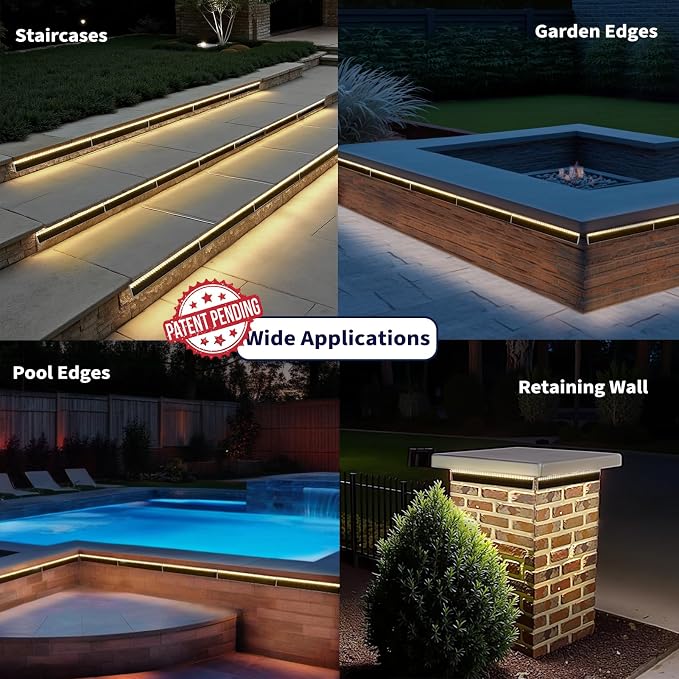SHONELIGHTING Solar Step Lights Outside, 33 Focused LEDs, Stair Light, 2PK | Downward Lighting, High Brightness, Modular, Waterproof Aluminum, Risers, Deck, Curbsides, Planter Edges, Warm White, 3000K