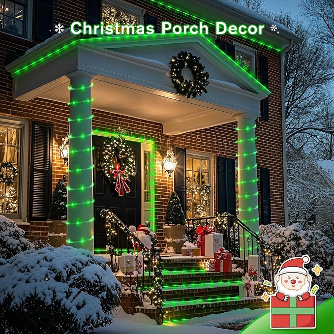 JMEXSUSS 66 ft 200 LED Green Halloween Solar Rope Lights with 8 Modes | Rope Lights Outdoor Waterproof, PVC Tube Green Christmas String Lights for Halloween Party Tree Fence Christmas