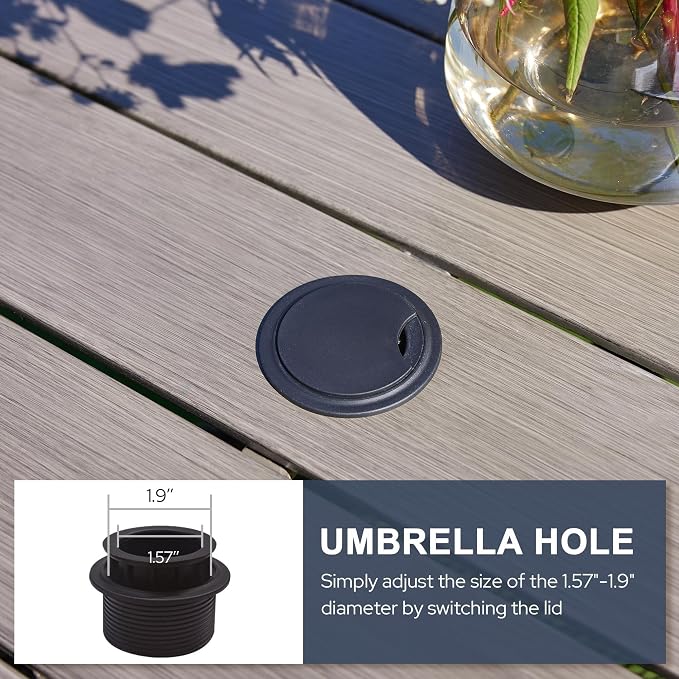 VICLLAX Patio Bar Height Table, Outdoor Round Bar Table with Umbrella Hole for Balcony, Porch, Deck, 37" Grey