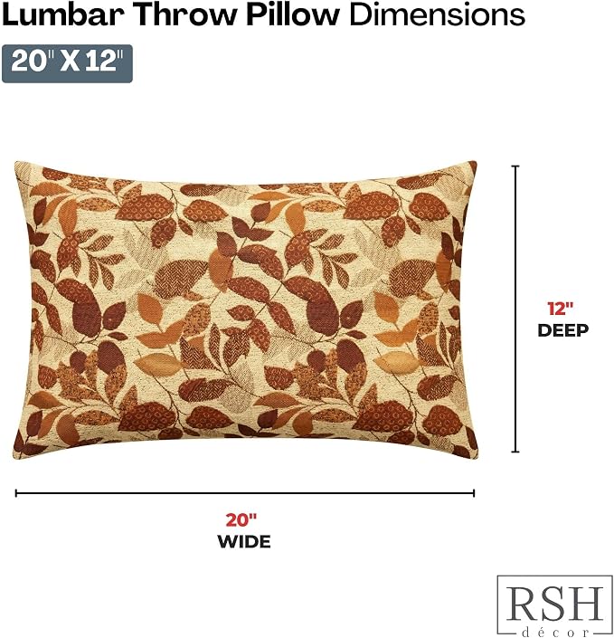 RSH DECOR: Sunbrella Lumbar Throw Pillows Set of 2 | 20" x 12" | Water and Fade-Resistant Performance Fabric | Outdoor Pillow Covers with Down-Alternative Inserts | Made in USA (Gentry Sequoia)