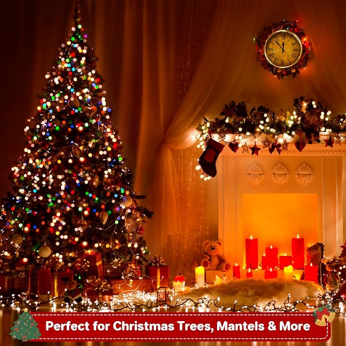 132FT 400 LED Christmas Tree String Lights Outdoor Fairy Lights Plug in, Expandable Green Wire Clear Bulbs Mini Lights 8 Modes, Xmas Wedding Party Decoration (Multicolor)