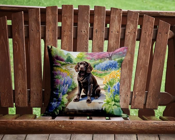 Caroline's Treasures Boykin Spaniel Spring Path Throw Pillow Machine Washable, Indoor Outdoor Decorative Pillow for Couch, Bed or Patio, 14Hx14W