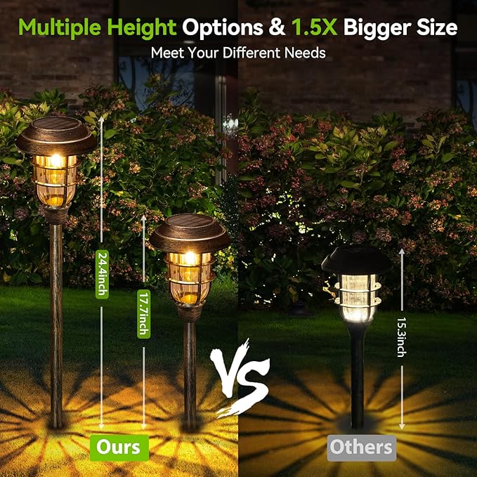 LETMY Solar Outdoor Lights, 8 Pack Bright Solar Pathway Lights Outdoor Waterproof, Up to 12 Hrs Auto On/Off Solar Garden Lights Outdoor Solar Lights for Yard Patio Walkway Driveway Pathway - Bronze