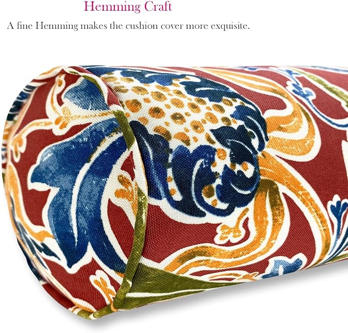 Pack of 2 Outdoor Waterproof Decorative Bolster Pillows with Inserts for Patio Furniture, 20x6 Inch Fade Resistant Patio Garden Bolster Cushions for Couch Bed Sofa, Jacobean Red