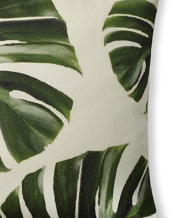 Fab Habitat Indoor/Outdoor Throw Pillow Made from Recycled Polyester Yarn - Stain Resistant, Machine Washable, Insert Included - Tropical - Patio, Deck, Living Room - Palm Leaves Green (20" x 20")