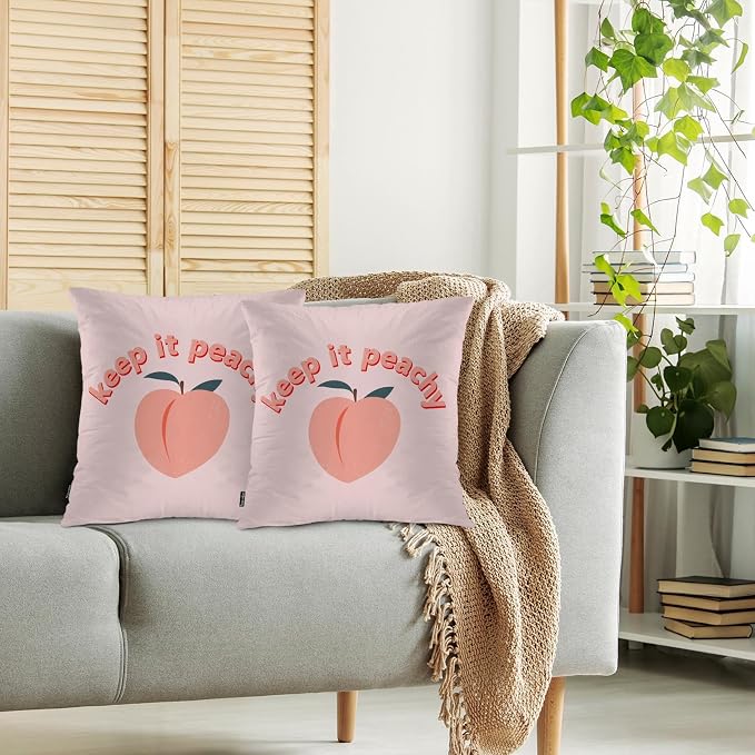 Swono Peach Throws Pillows Covers for Couch, Keep It Peachy Decorative Pillow Cases for Men Women, Peach Pink Comfortable Pillow Cushion Cover Pack of 2 18"X18" for Home Sofa Bed