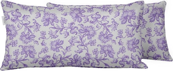 Indoor/Outdoor Polyester Fabric Lumbar Pillow Cover, All-Weather Waterproof Rectangular Cushion Case for Patio Furniture, 12 x 20 Set of 2 - Florals-81