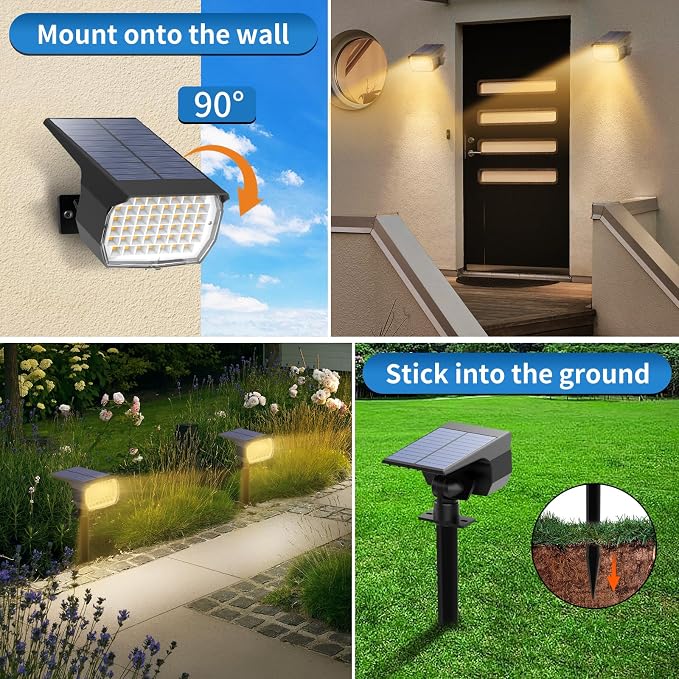 Tadyreal Solar Spot Lights Outdoor 6 Pack, [46 LED/3 Modes] Solar Landscape Spotlights Waterproof, 2-in-1 Auto On/Off Solar Powered Lights for Outside Yard Garden Wall Pathway(Warm White)