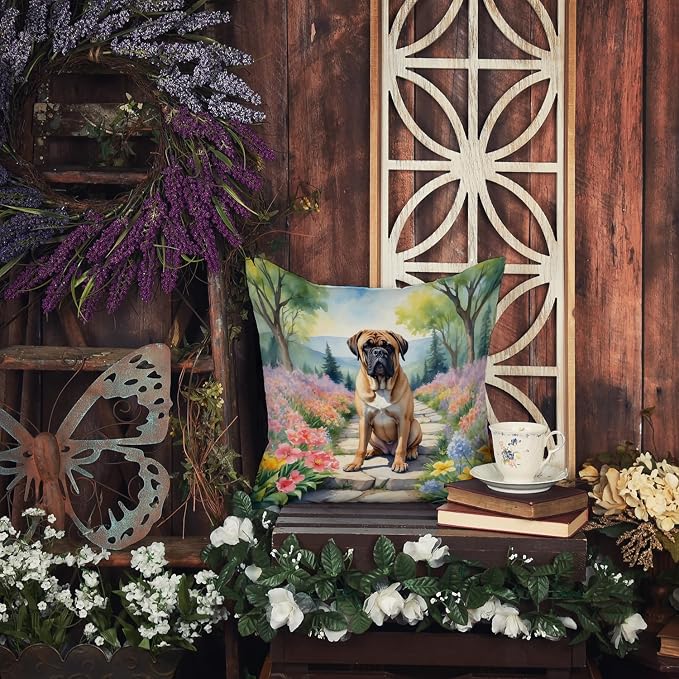 Caroline's Treasures Bullmastiff Spring Path Throw Pillow Machine Washable, Indoor Outdoor Decorative Pillow for Couch, Bed or Patio, 18Hx18W