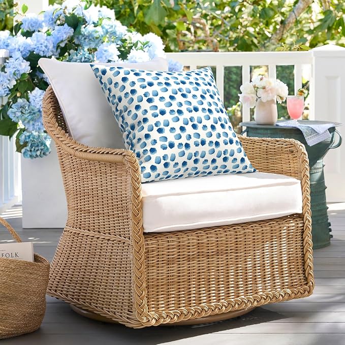 DYTXIII Pack of 2 Outdoor Waterproof Pillow Covers ONLY, 18"x18" Square Decorative Double Printed Throw Pillow Cases for Patio Couch Porch Furniture, Brush Blue