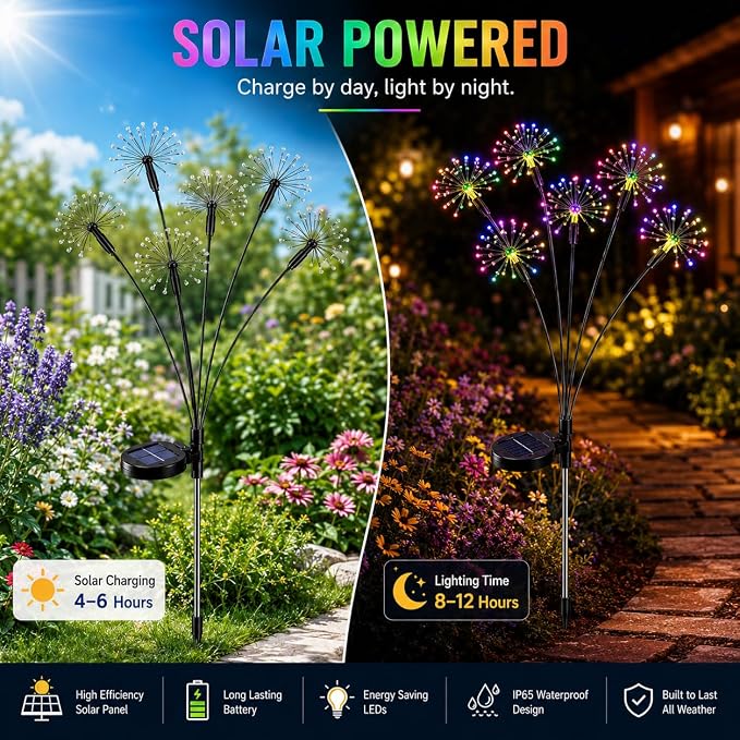Solar Firework Garden Lights with 8 Modes, IP65 Waterproof Garden Decoration Lights