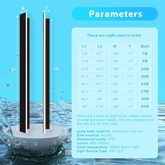 Outdoor Wall Light LED Long Wall Sconce 7.88in Ip65 Waterproof Black Modern Outdoor Lights 3000k 7W Metal Exterior Light Fixture for Porch Light Patio Front Door Yard Garden Villa Living Room