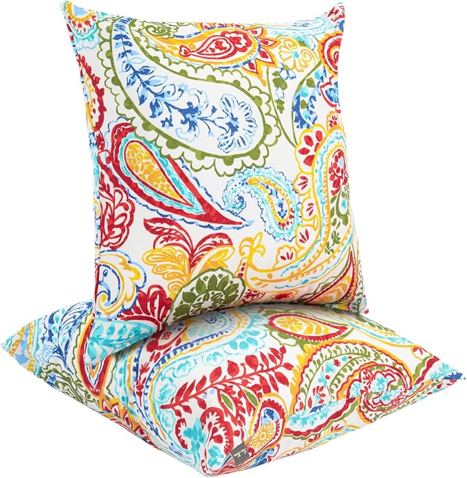 Water Resistant Outdoor Throw Pillows for Patio Furniture,18x18 Inch Decorative Pillows Set of 2 with Insert,Hidden Zipper Headrests for Sofa Couch Chair(Phoenix)