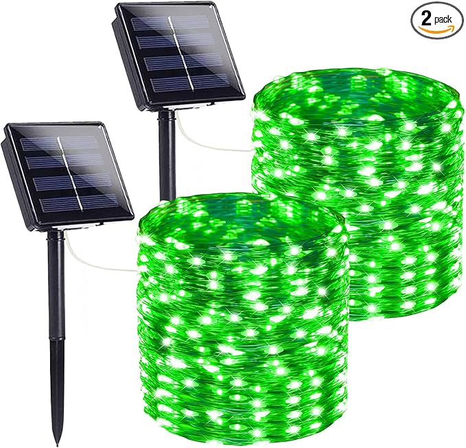 Solar Fairy Lights, 2 Pack Total 400LED 144FT Waterproof String Lights | Green, Copper Wire, 8 Lighting Modes Solar Twinkle Lights for Tree Garden Patio Party Outdoor Christmas Decorations