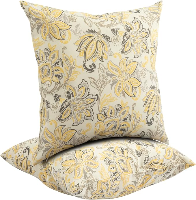 Outdoor Throw Pillows Water Resistant 18x18 inch,Decorative Throw Pillow with Insert Set of 2,Hidden Zipper Headrests for Patio Furniture Sofa Couch Chair(Yellow Flower)
