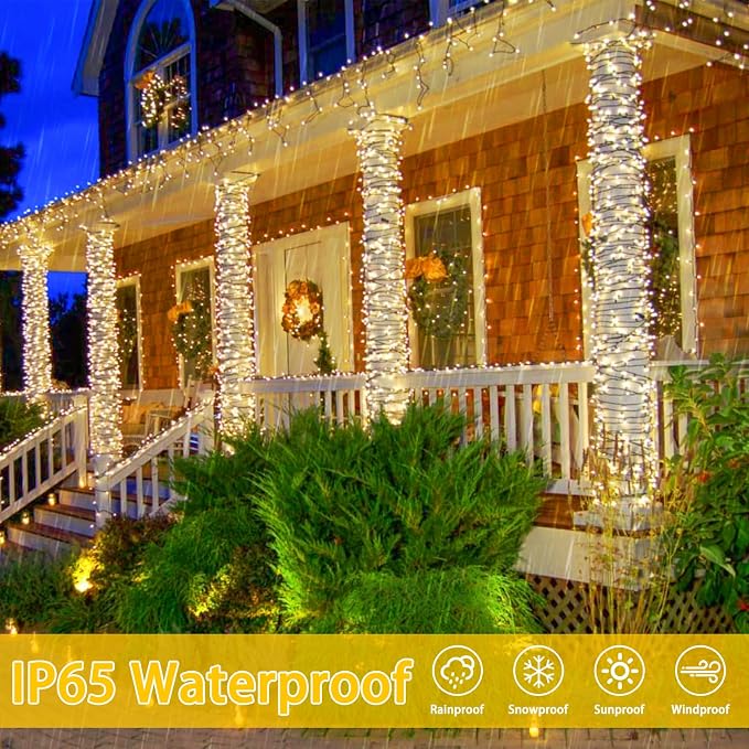 Solar String Lights Outdoor 2 Pack 170FT 480 LED Christmas Light Warm White | 8 Modes, Auto On/Off, Memory Function, Waterproof Solar Twinkle Lights for Outside Xmas Tree Garden Party Christmas Decor
