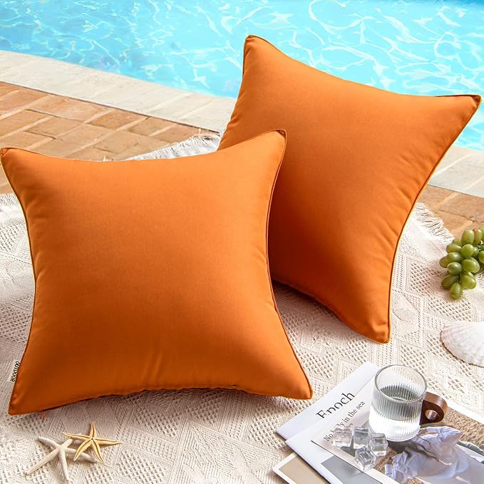 MIULEE Decorative Outdoor Waterproof Pillow Covers 20x20 Burnt Orange | Decorative Patio Furniture,Pack of 2,Accent Square Soild Throw Pillow Covers,Summer Garden Tent Couch Sofa