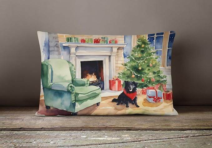 Caroline's Treasures DAC2739PW1216 Schipperke Cozy Christmas Throw Pillow Machine Washable, Indoor Outdoor Decorative Pillow for Couch, Bed or Patio, 12HX16W