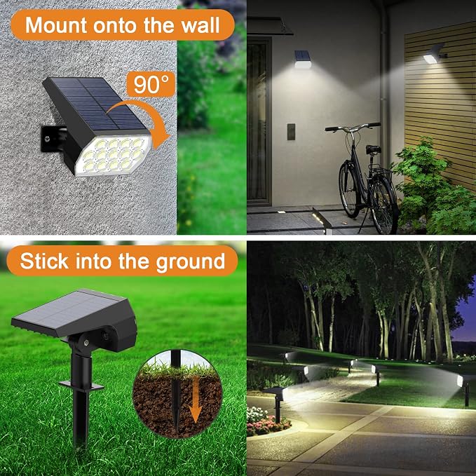 WELALO Solar Spot Lights Outdoor, IP68 Waterproof, 65 LED, Cool White | 3 Lighting Modes, 6 Pack Solar Spotlights for Outside Yard Garden Pathway Landscape Walkway Driveway Garage House Lawn Tree