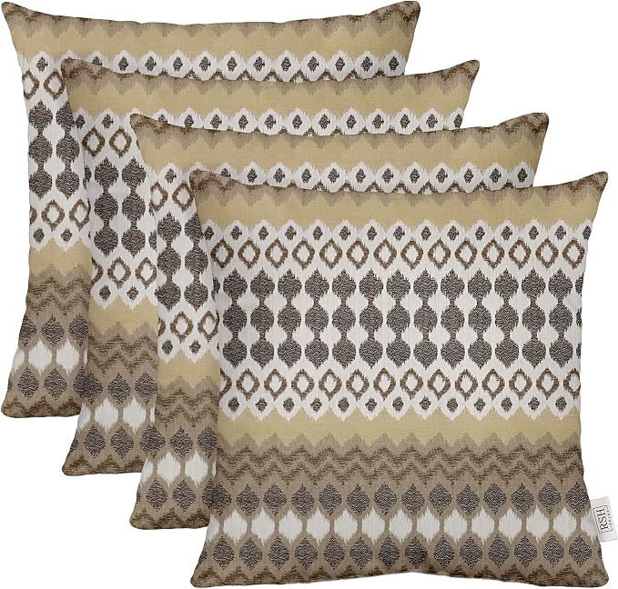 RSH DECOR: Square Throw Pillows Set of 4 | 24" x 24" | Water and Fade-Resistant Performance Fabric | Outdoor Pillow Covers with Down-Alternative Inserts | Made in USA (Divide Leaf Toffee)