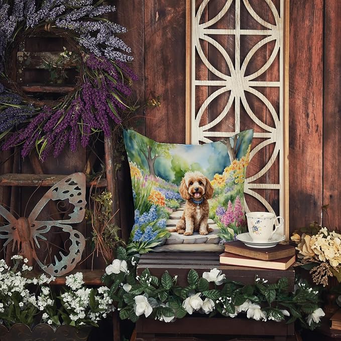 Caroline's Treasures Cockapoo Spring Path Throw Pillow Machine Washable, Indoor Outdoor Decorative Pillow for Couch, Bed or Patio, 18Hx18W