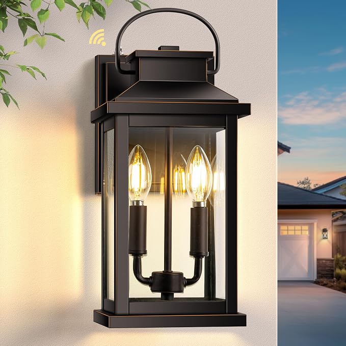 VIANIS Large Dusk to Dawn Outdoor Light Fixture Wall Mount, Waterproof | Anti-rust, Front Door Exterior Wall Sconce Lantern ORB Gold Trim, Farmhouse Outside Wall Lights for House Patio Garage