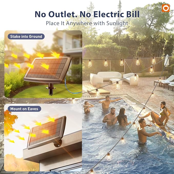 addlon 102FT(96+6) Solar String Lights Outdoor with Remote, Last 30+ Hrs | Waterproof Patio Lights with 30 Shatterproof LED Bulbs, Dimmable & Timable Solar Light for Backyard Camping Garden Decor