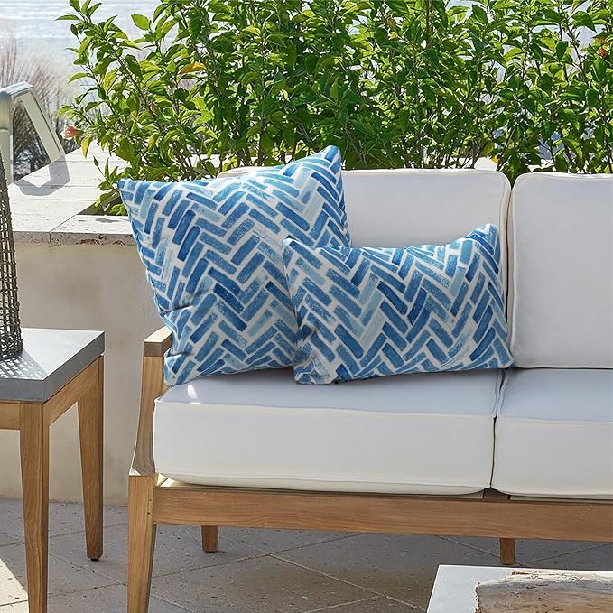 Outdoor Lumbar Pillows 12x20 inch, Rectangle Throw Pillows with Inserts, Decorative Lumbar Cushions for Patio Furniture Garden Couch Home Sofa Office Chair, Pack of 2, Blue Bricks