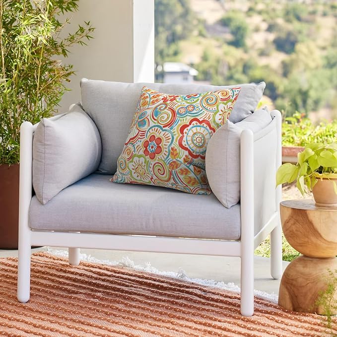 Outdoor Throw Pillows with Inners 20x20 Inch, Square Pillows Decorative for Home Garden Furniture Set of 2, Flower Multi