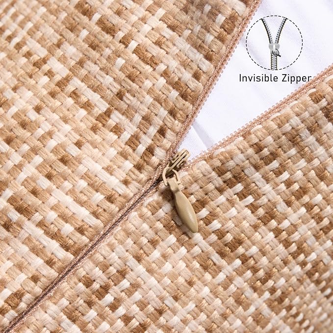 UGASA Outdoor Waterproof Throw Pillow Covers Pack of 2 Patio Water Resistant Pillow Cases Summer Woven Texture Decorative for Outside Garden Porch Yard Bench Tent 18x18 Inch, Beige