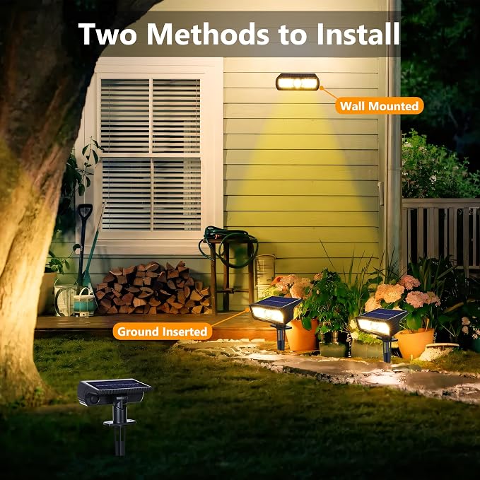 Toodour Solar Spot Light Outdoor, 4 Pack Solar Lights Outdoor with 2 Modes, Waterproof Solar Powered Flood Lights Landscape Lighting for Yard Garden Home Pathway Walkway Outdoor Decor - Warm White