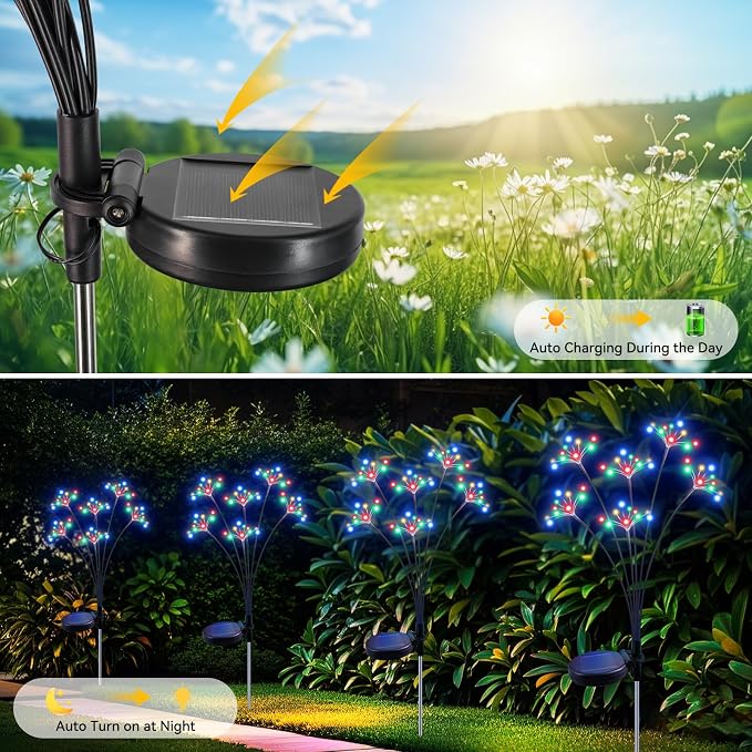 Solar Garden Lights 2 Pack Waterproof Solar Swaying Starburst Light Outdoor Lights for Yard Patio Walkway Pathway Party Wedding Christmas Decorative, Multicolor