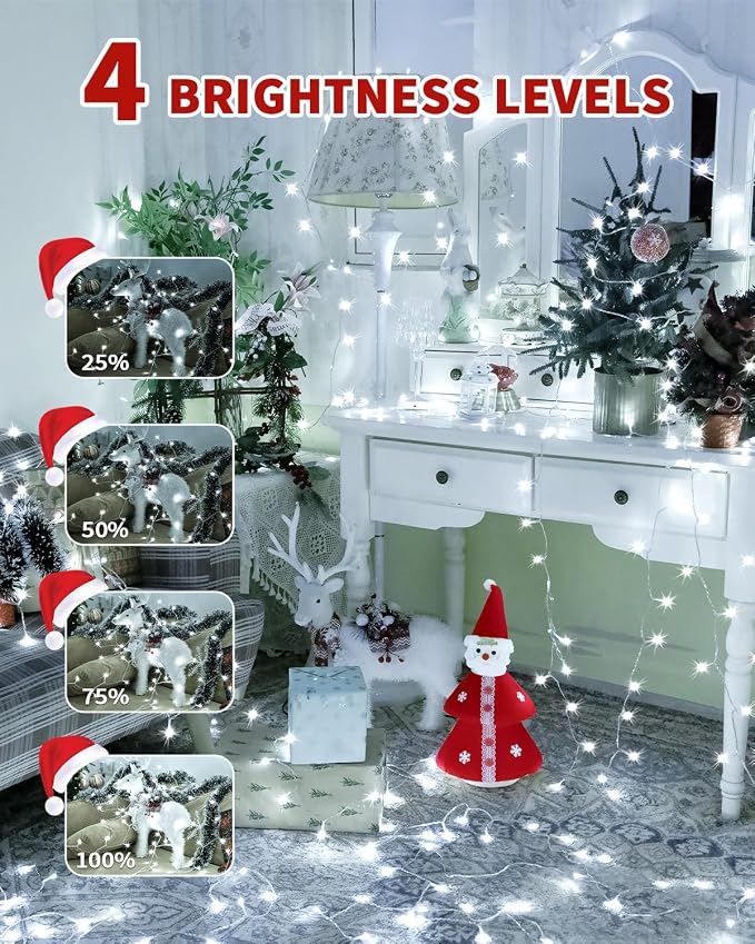 Christmas Lights String Outdoor Indoor, Xmas Tree Decorations Lights, Plug in Twinkle Fairy Light with Remote Timer Dimmable for Room Yard Holiday Party Wedding Decor (Cold White, 403FT 1200 LED)
