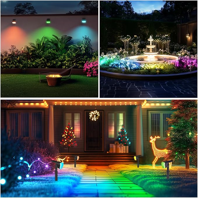 Linkind Solar Spot Lights Outdoor Waterproof Floodlight Multicolor 4 Pack | Wide Beam, 9 Lighting Modes, 800LM High Brightness, RGB Color Changing, for Holiday Decor Landscape Garden Patio Flag Yard