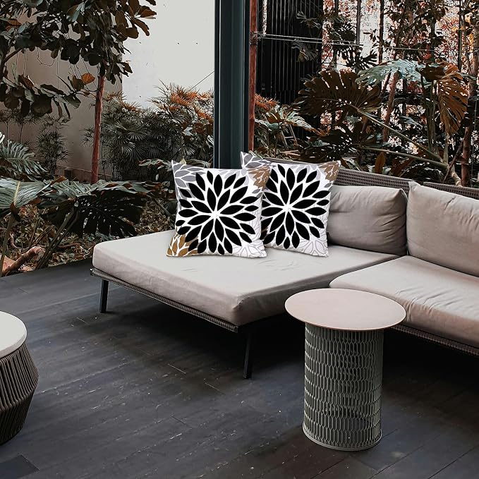 TAJWE Outdoor Pillow Covers 18x18 Set of 2 Waterproof Spring Summer Decorative Throw Pillows Black Geometric Cushion Cases for Patio Furniture Porch Sofa Couch Decor
