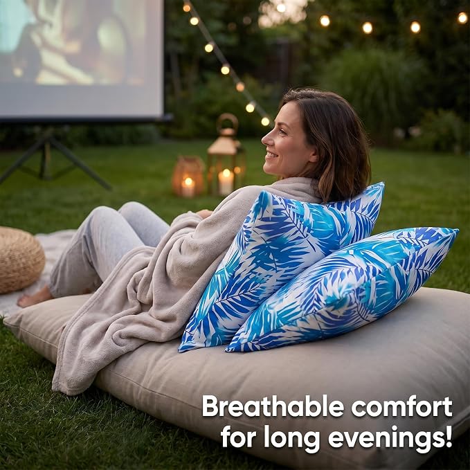 Outdoor Tropical Leaves Pillow Covers Waterproof Decorative Blue Leaf Pillow Covers Summer Accent Couch Covers Garden Farmhouse Throw Cushion Cases 20x20 Set of 2 for Patio Tent Balcony Bench Sofa