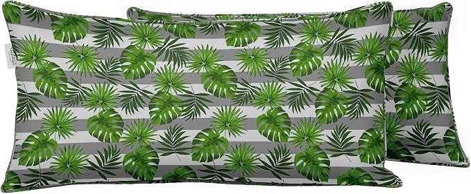 Indoor/Outdoor Polyester Fabric Lumbar Pillow Cover, All-Weather Waterproof Rectangular Cushion Case for Patio Furniture, 12 x 24 Set of 2 - Tropical-29