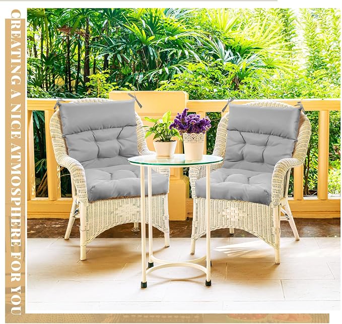 Sintuff 4 Pcs 44 x 21 x 4 Outdoor Chair Cushion Patio Chair Cushions Seat/Back Tufted Pillow with Ties Water Resistant Replacement Indoor Patio Furniture Outdoor Furniture (Solid Color,Light Gray)